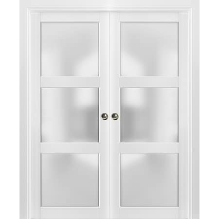 Sartodoors Double Pocket Interior Door, 60" x 80", White LUCIA2552DP-BEM-60